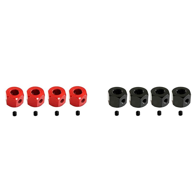8 Pcs 5mm to 12Mm Metal Combiner Wheel Hub Hex Adapter for WPL D12 C14 C24 B14 B16 MN D90 D91,4 Pcs Red & 4Pcs Black
