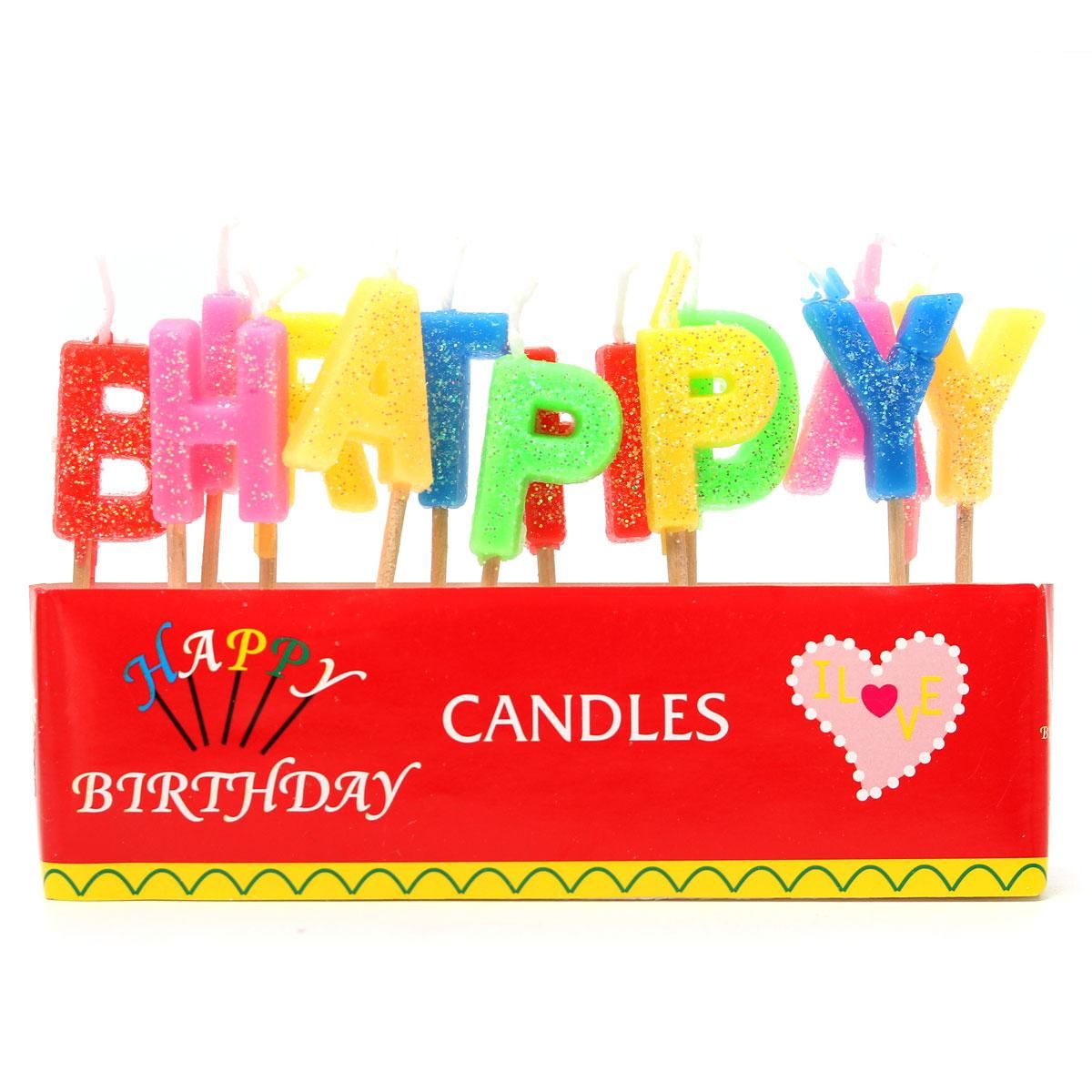 Colored Glitter Happy Birthday Letters Toothpick Cake Candles Party Decorations