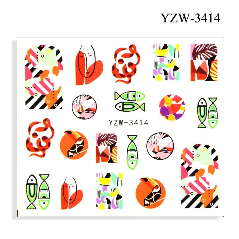 3D Black Animal Geometry Nail Water Decals Deer Fox Pig Slider Decoration Sticker Leopard Designs DIY Manicure Accessory