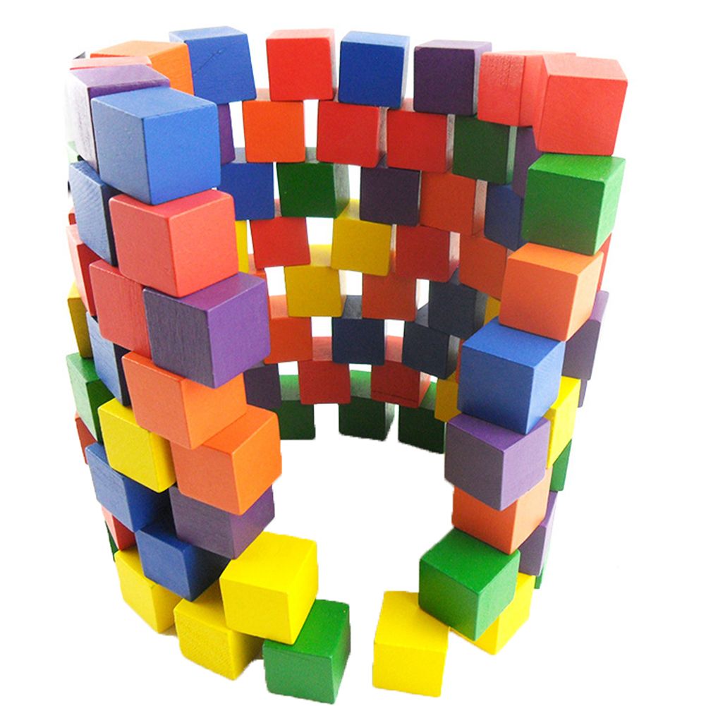 100Pcs Wooden Square Building Blocks Cube Math Teaching Aid Education Kids Toy
