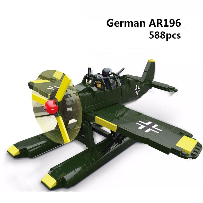 Airplane Rescue Helicopter Model Aircraft Germany US British Plane Building Blocks WW2 Military Arme Ju88 Construction toys