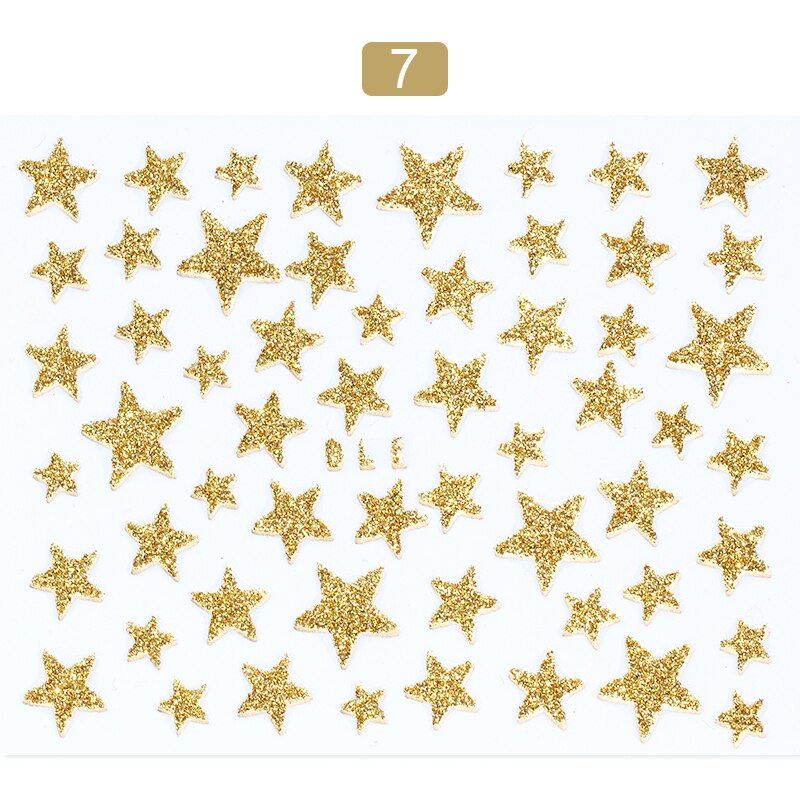 1 Sheet 3D Nail Slider Stars Stickers Glitter Shiny Decoration Decal DIY Transfer Adhesive Colorful Nail Tips