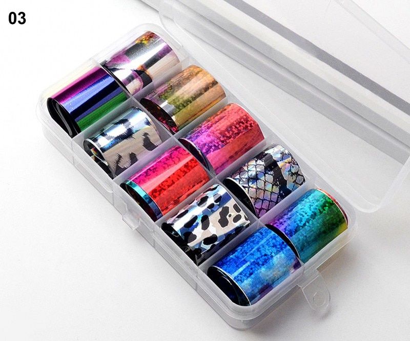 10 Rolls Holographic Nail Art Foil Stickers Tips Starry Sky Adhesive Nail Wraps Foil Transfer Manicure Decal Set (0.98*39.4inch)