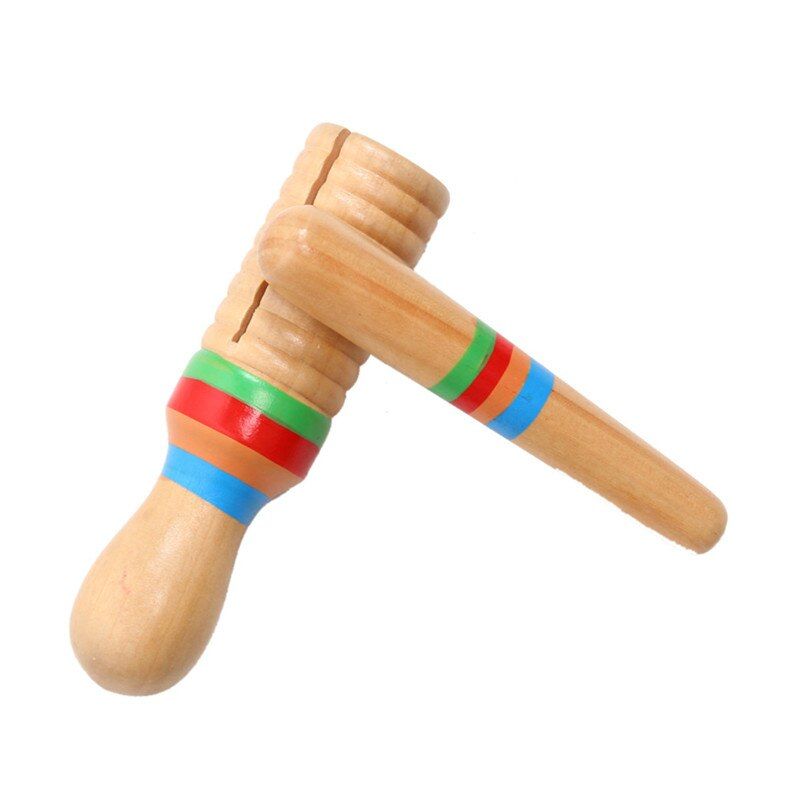 1Set Wooden Musical Instrument Children Kid Toys Sound Tube Small Single-threaded Ring Percussion Cylinder Croak Frog Barrel