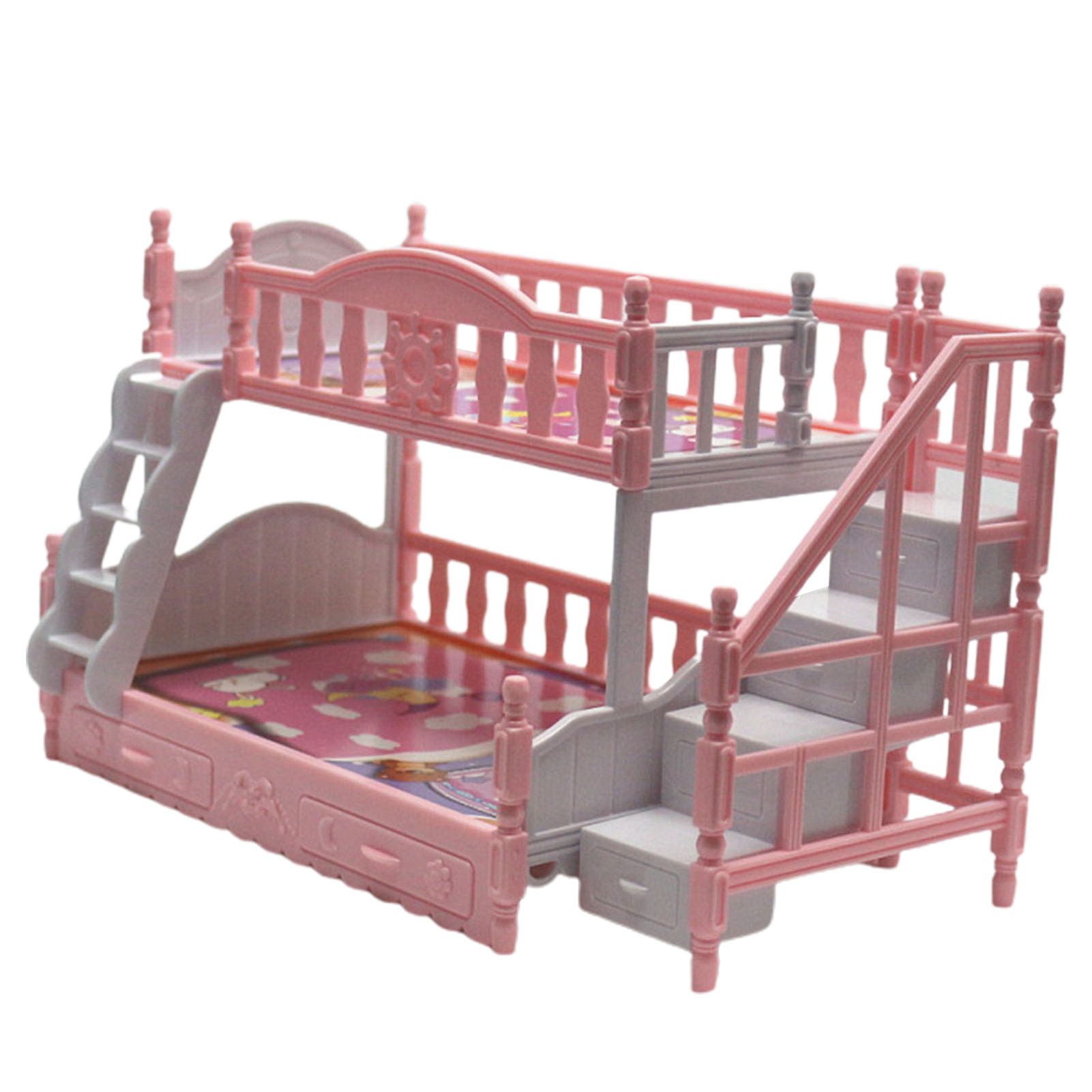 Pretend Play Toy Fun Realistic Plastic Cute Doll House Furniture Bunk Bed for Girls