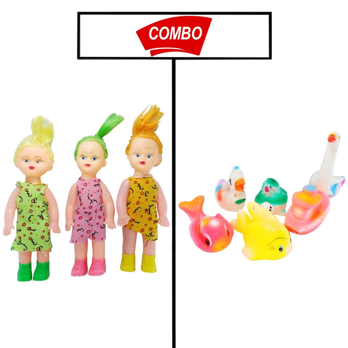 BARBIE TOYS SET WITH SQUIZING RUBBER TOYS COMBO PACK FOR YOUR KIDS