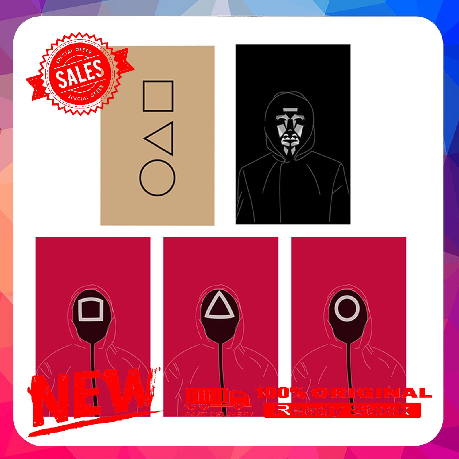 5Pcs/Set Party Card Double-sided Korean Style Art Paper Entertainment Squid Game Board Card for Relaxation