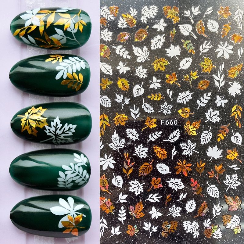 Holographics 3D Summer Glitter Nail Decals Stickers Gold Black White Leaf Manicures Foils Geometric Slider Nail Art Decoration