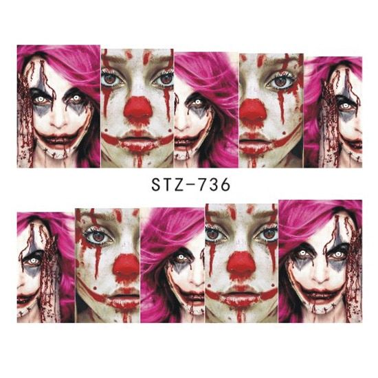 Halloween Nail Stickers Skull Bone Water Transfer Slider Decal Clown Black Nail Art Decoration Manicure Tattoo Tips NLSTZ731-755