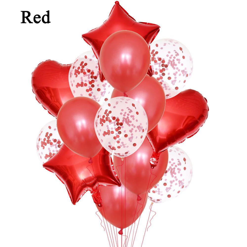 Festival Birthday Party Decoration 14 pcs 12 Inch Latex Balloons with 18 Inch Gold Heart Star Balloon (Red colour)