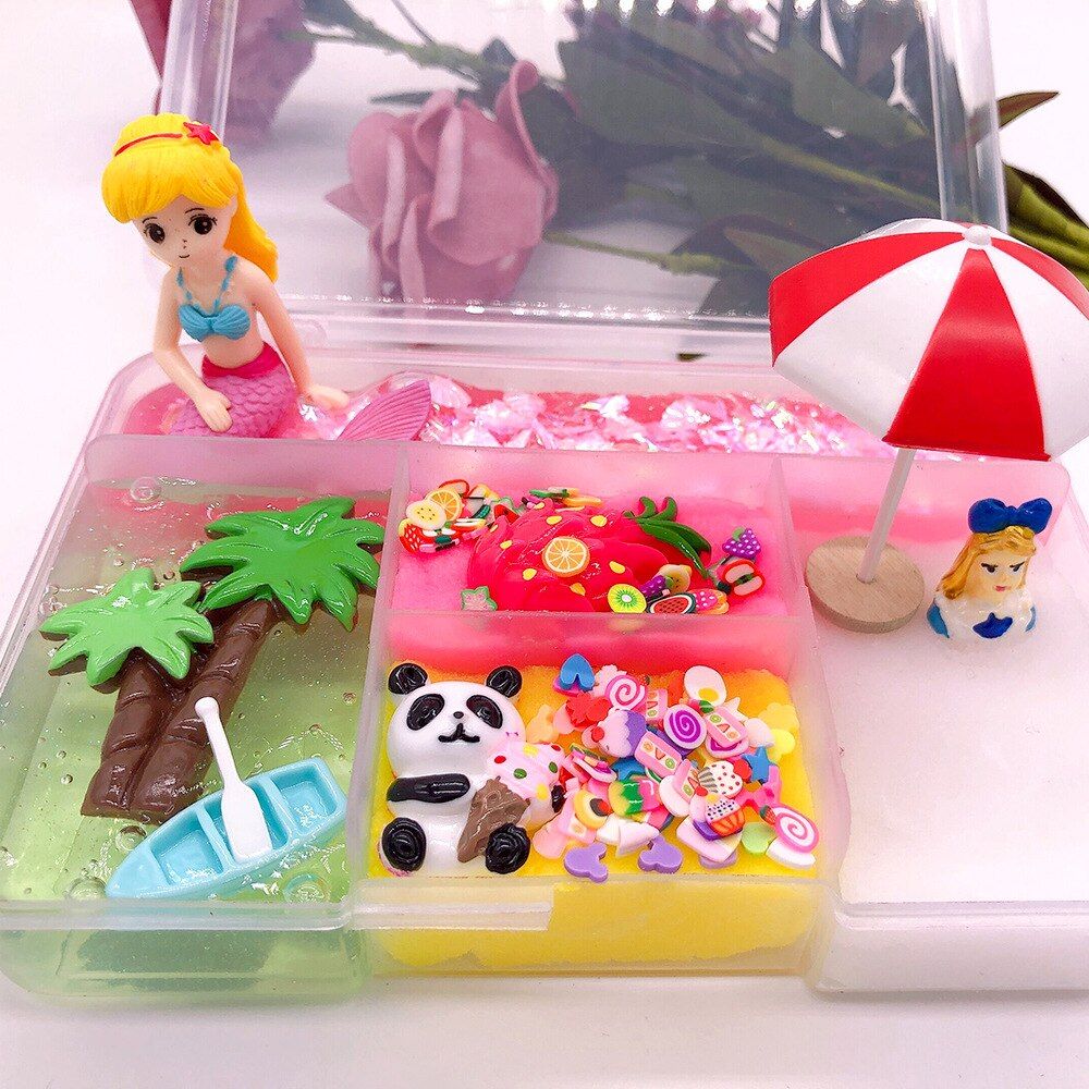 300ML Beach Mermaid Cloud Slime Charms Soft Light Sand Fluffy Crystal Slime Clay Toy Polymer Antistress Mud Magic Plasticine