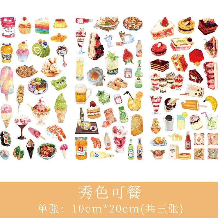 3Pcs/Set Cartoon Beautiful Flowers Green Leaves Animal Food DIY Diary Lab Decor Stickers Scrapbook Cute Stationery Supplies