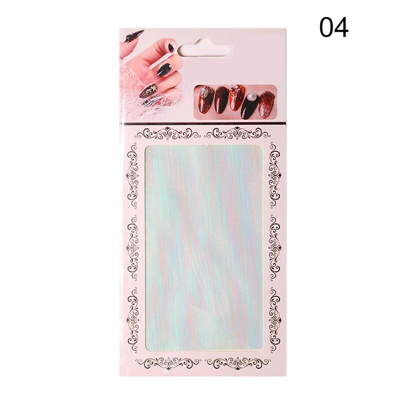 3D Mesh Fluorescent Nail Stickers Gold Silver Mixed Colors Stripe Line Tape on Nails Adhesive Silk Foil Nail Art Decorations 1PC