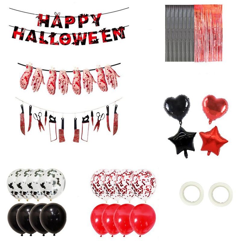 Halloween Pull Flag Broken Hand Knife String Pull Flag Suit Holiday Theme Suit Rain Silk Ghost Festival Scene Decoration