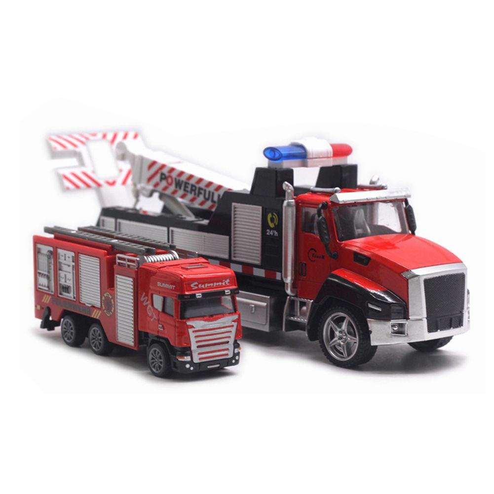 2Pcs Diecast Rescue Vehicle Fire Truck Pull Back Light Music Model Kids Toy