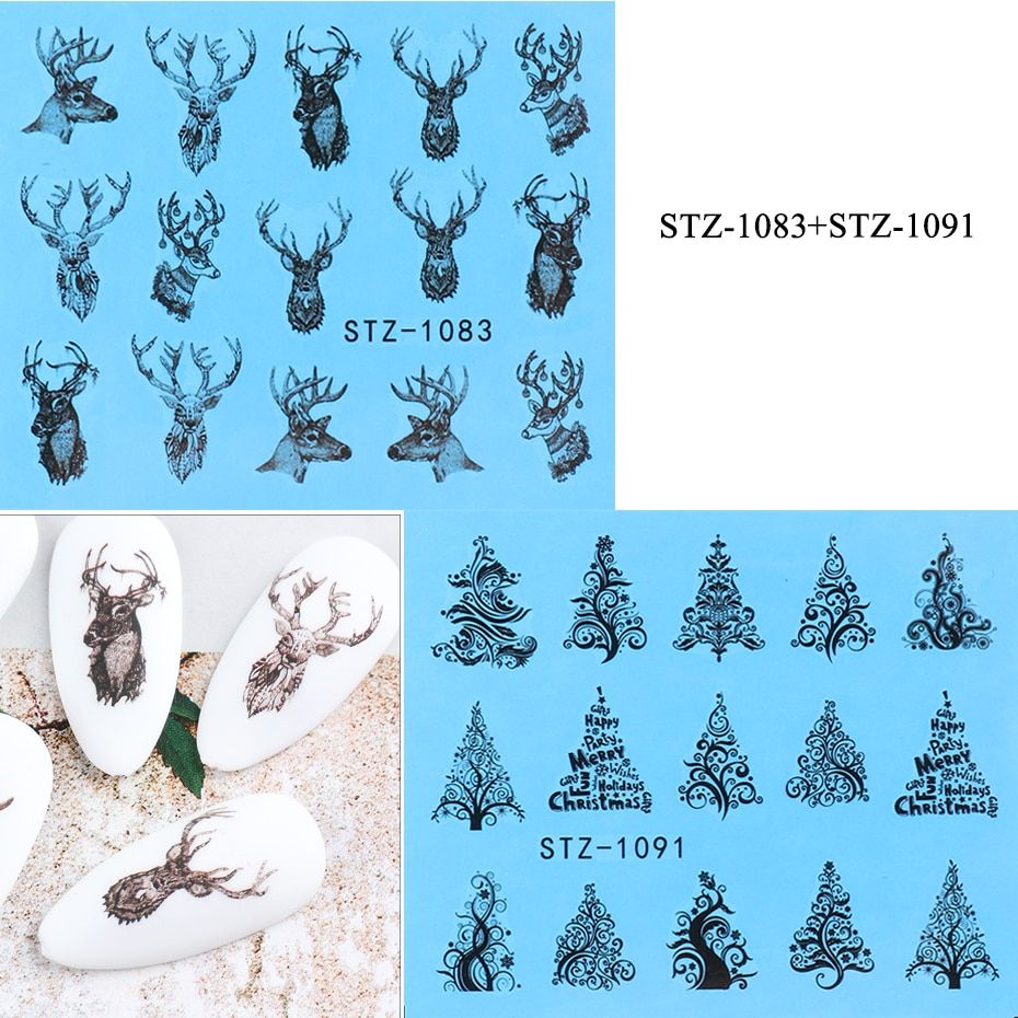 Christmas Stickers for Nail Snowflake Black Lace Water Transfer Decal Slider Deer Manicure Nail Art Decorations GLSTZ1082-1097