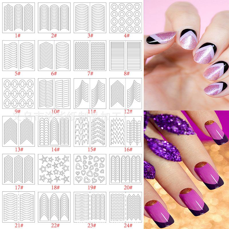 Adomaner 10 Packs/Lot French Stencil Manicure DIY Nail Art Form Fringe Tips Guides Stickers Stencil Strip Styling Beauty Tools