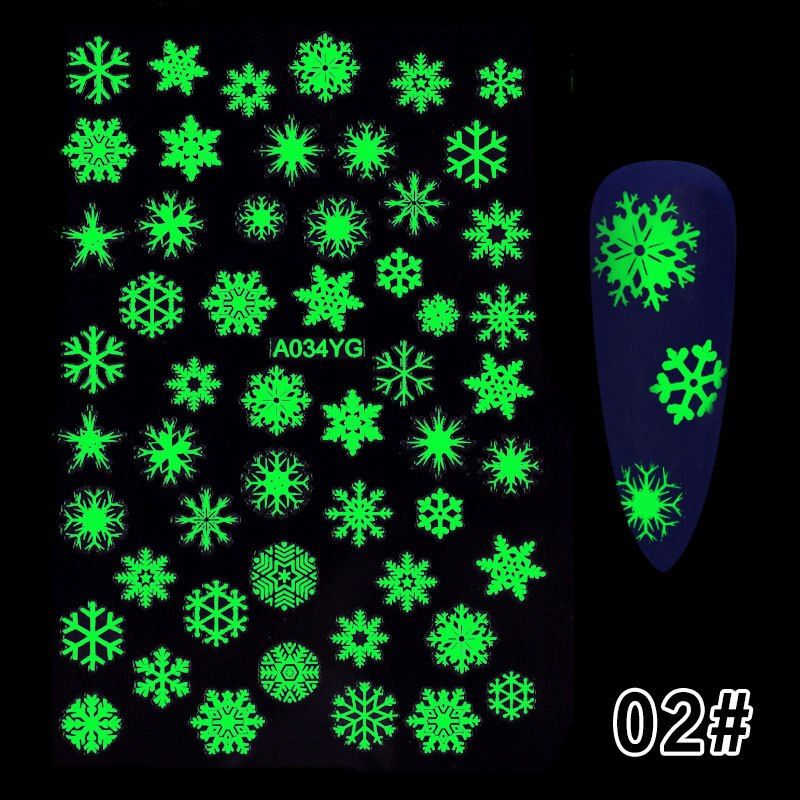 1 Sheet Luminous Effect Nail Sticker Christmas Snow Designs Butterfly Fire Slider Decals Nails Foil Manicure 3D Tips Decorations