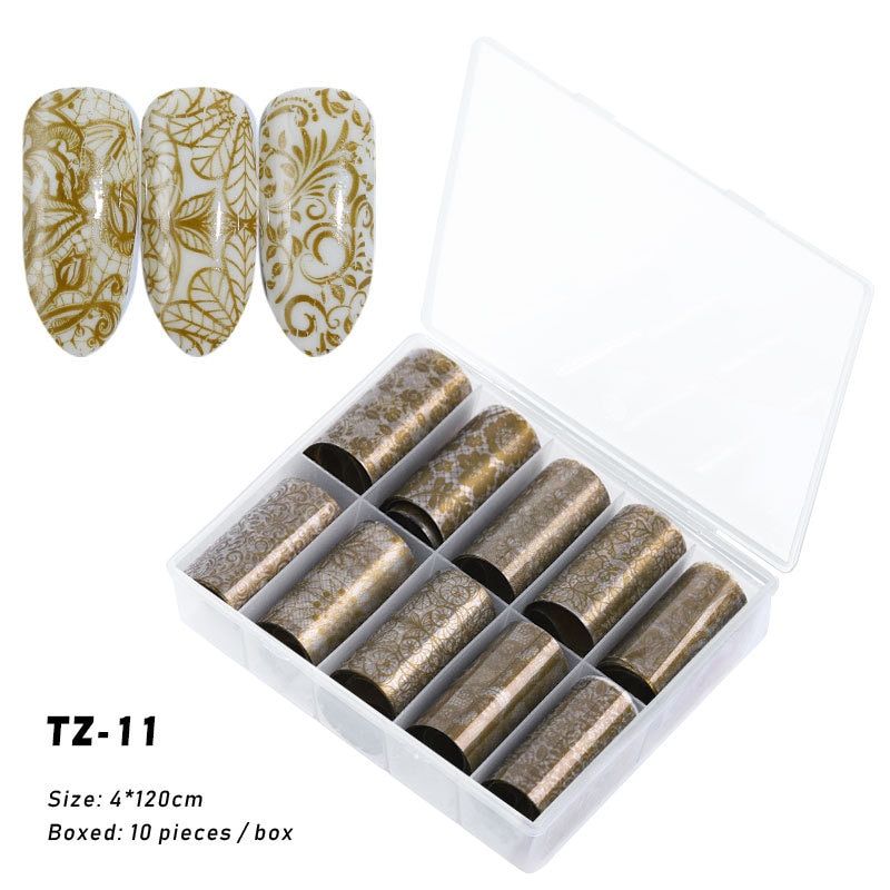 10 Rolls/box Charm Holographic Nail stickers Flower Starry Sky Laser Nail Foil Set Transfer Sticker DIY Manicure Decals 2019