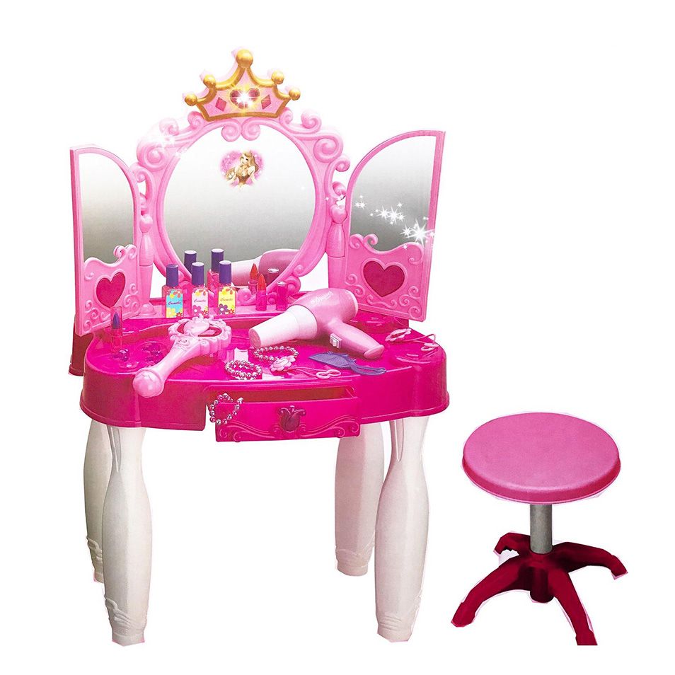 Little Princess Mirror Dressing Table Up With Music Sound And Light Glamour Beauty Makeup Pretend Role Play Set Toy For Kids