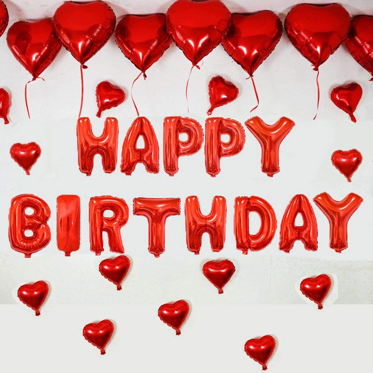 Happy Birthday Balloon Banner, Aluminum Foil Letters Banner Balloons for Party Supplies (Red colour)