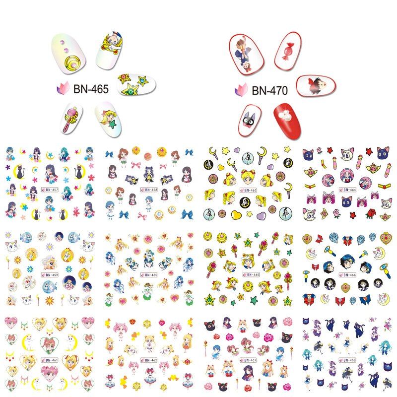 1 Set of 12pcs Water Foils Nail Art Sticker Girls' Nails Cartoon Mixed Design Decals Nail Decorations Water Slide Nail Art Deca