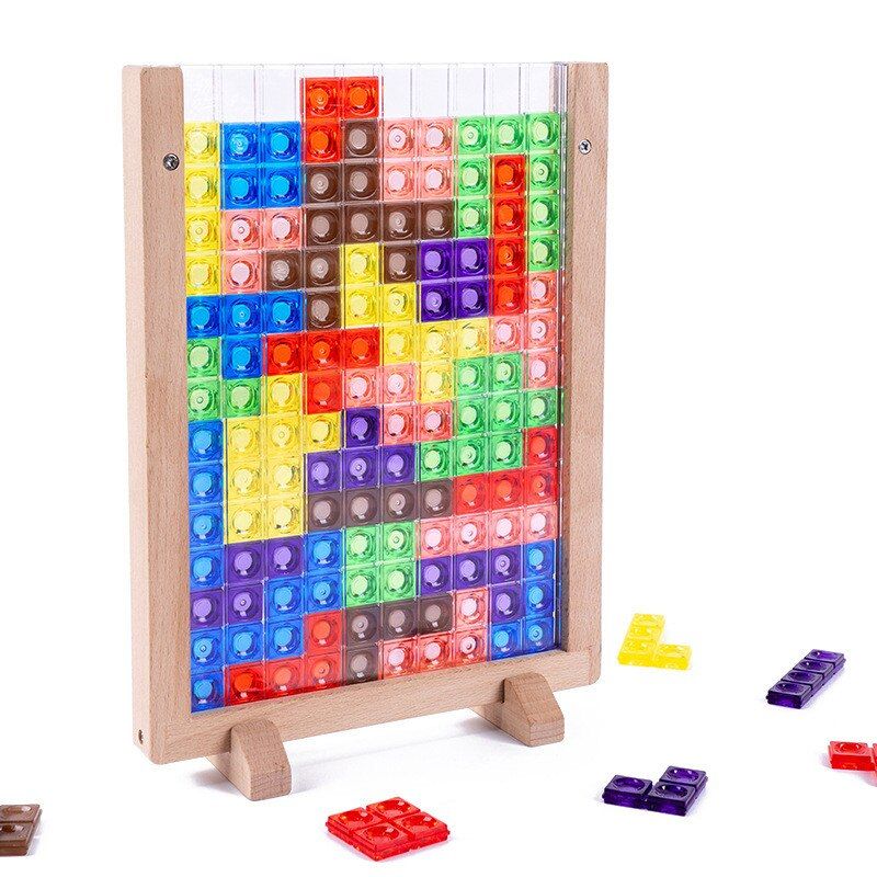 Kids Educational Toy Colorful Wood Tetris Early Learning Shape Color Child Toddlers Puzzle Board Game Toys Birth Gift Boy Girl
