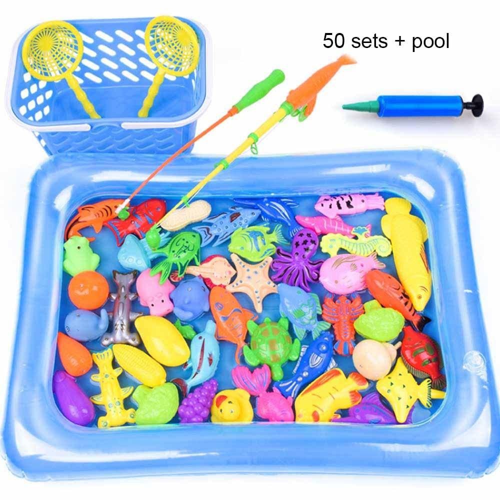 Funny learningFishing Toys Family Fun Educational Game Kids Play Boy Fishing Toy Set Magnetic Play Water Baby Toys Inflatable Pool Rod Set