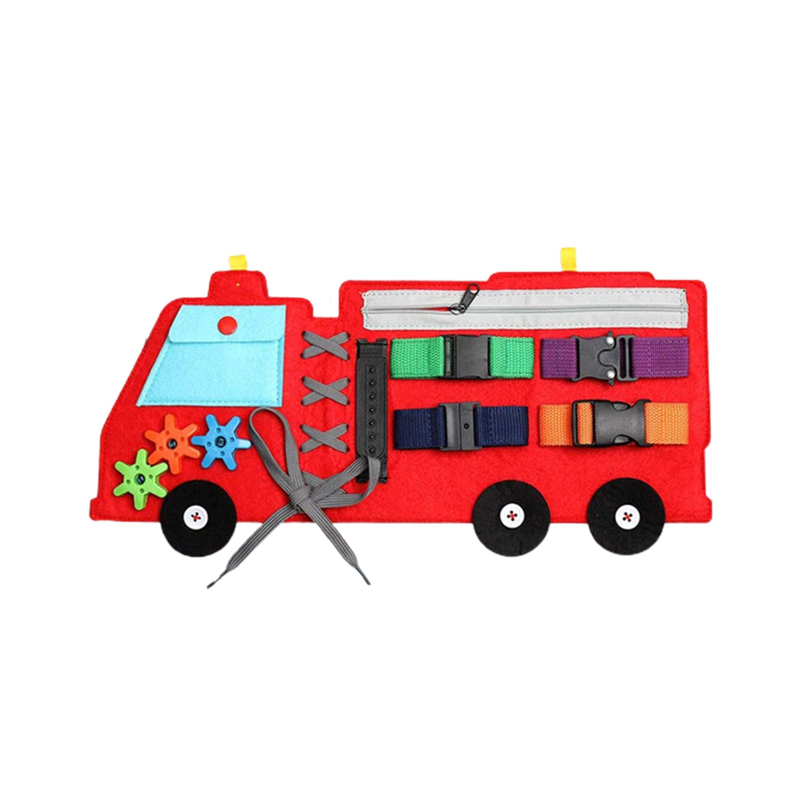 Educational Bag Fire Truck Shape Motor Basic Skills Training Portable Busy Board Montessori Toy for Early Education