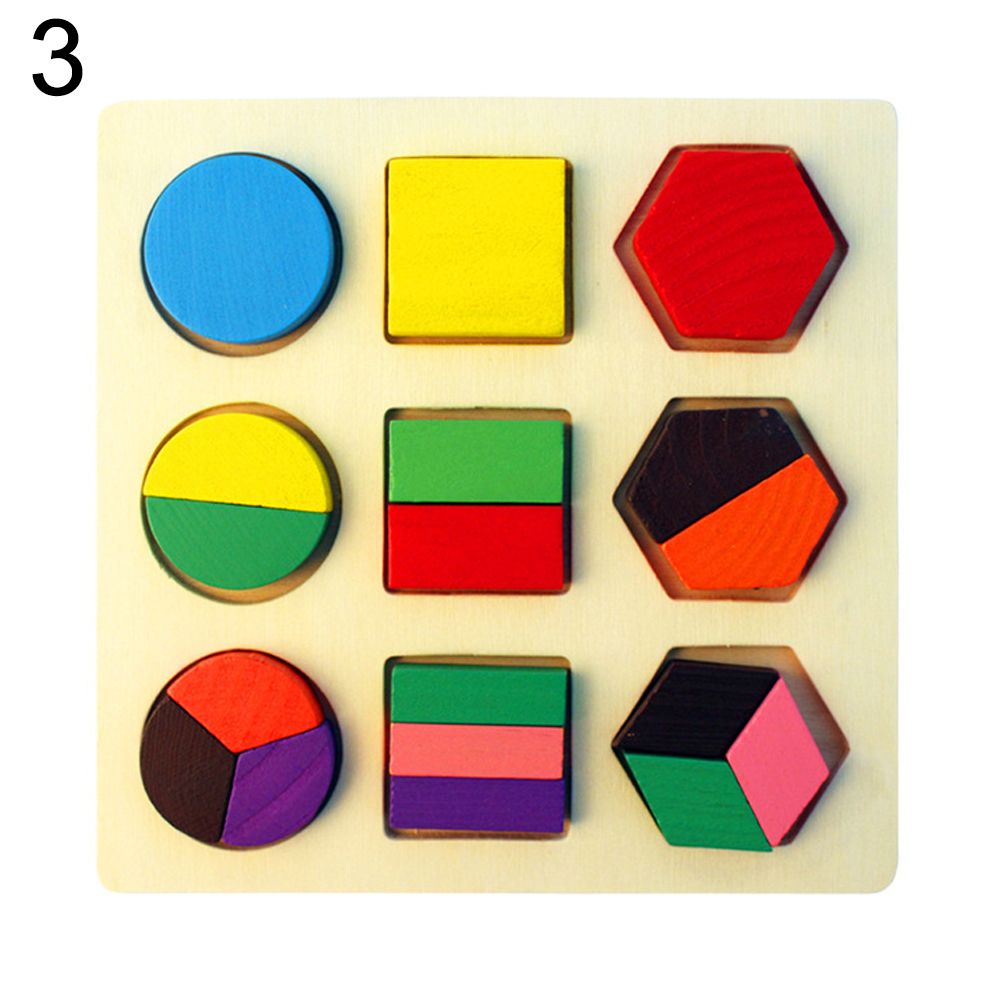 Geometric Shape Plate Children Puzzle Wooden Jigsaw Cognitive Matching Board