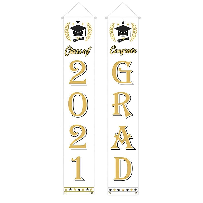 Graduation Porch Sign-2021 Graduation Banners-Class of 2021 Banner Hanging for Door Wall Graduation Party Decoration