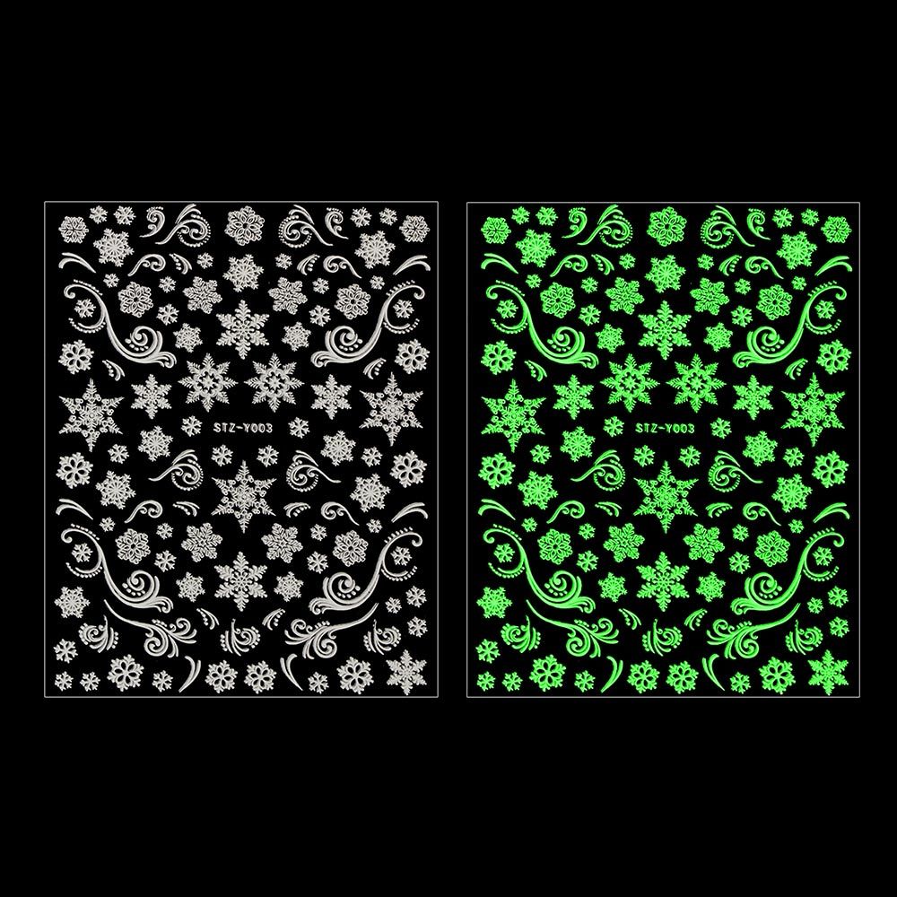1pc White Snowflakes Christmas Nail Sticker 3D Luminous Glowing in Dark Nail Art Slider Adhesive Decals Foil Manicure Decor