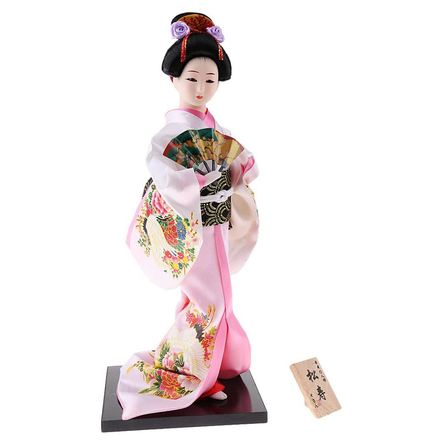 12Inch Japanese Kimono Doll Geisha Figurine with Fan Ornaments Gift Art Craft Collectables Pink Cloth Gift for Girl