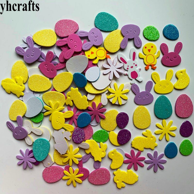 1bag/LOT.White rabbit foam stickers Spring easter crafts Kindergarten classroom wall decoration Kids DIY toys Reward label Sales