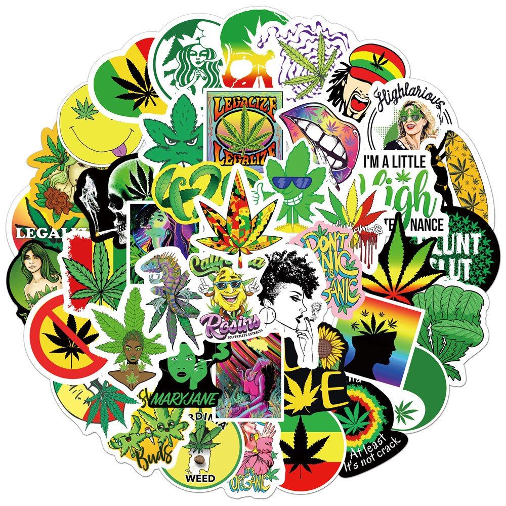 50/100pcs Color Funny Leaves Stickers Character Smoking for Guitar Kids TOY Motorcycle Car Skateboard Snowboard Luggage Decals