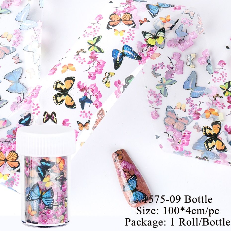 Mix Butterfly Flower Stickers On Nails Foil Transfer Adhesive Wraps Paper Nail Art Decals Decorations Manicure Designs JIXK102-1