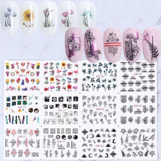 12pcs Nail Art Sticker Word Heart Russian Letters Water Transfer Decals Set Slider Tattoo Foil Manicure Decoration TRBN1489-1500