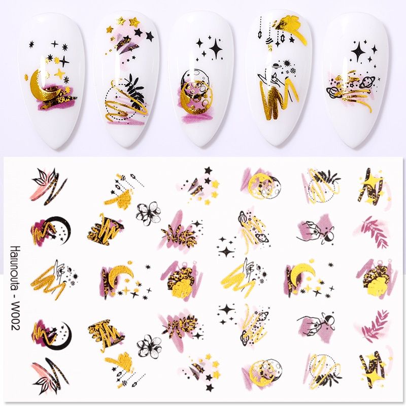 3D Stickers for Nails Designs White Black Flower Leaf Linear Manicures Sliders Nail Art Decorations Summer Sticker Decal