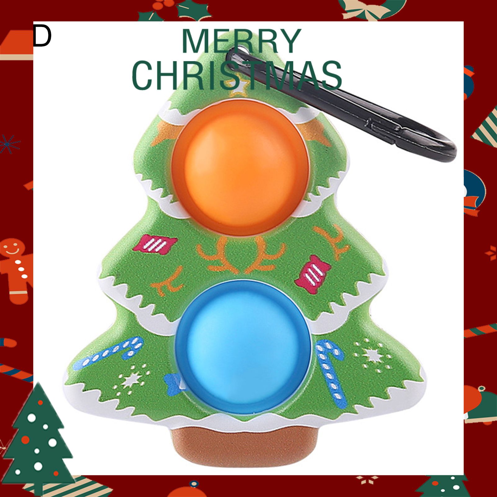 Greenhome Push Pop Keychain Double-sided Stress-relieving Cartoon Christmas Snowman Bubble Squeeze Gadget Keychain for Children