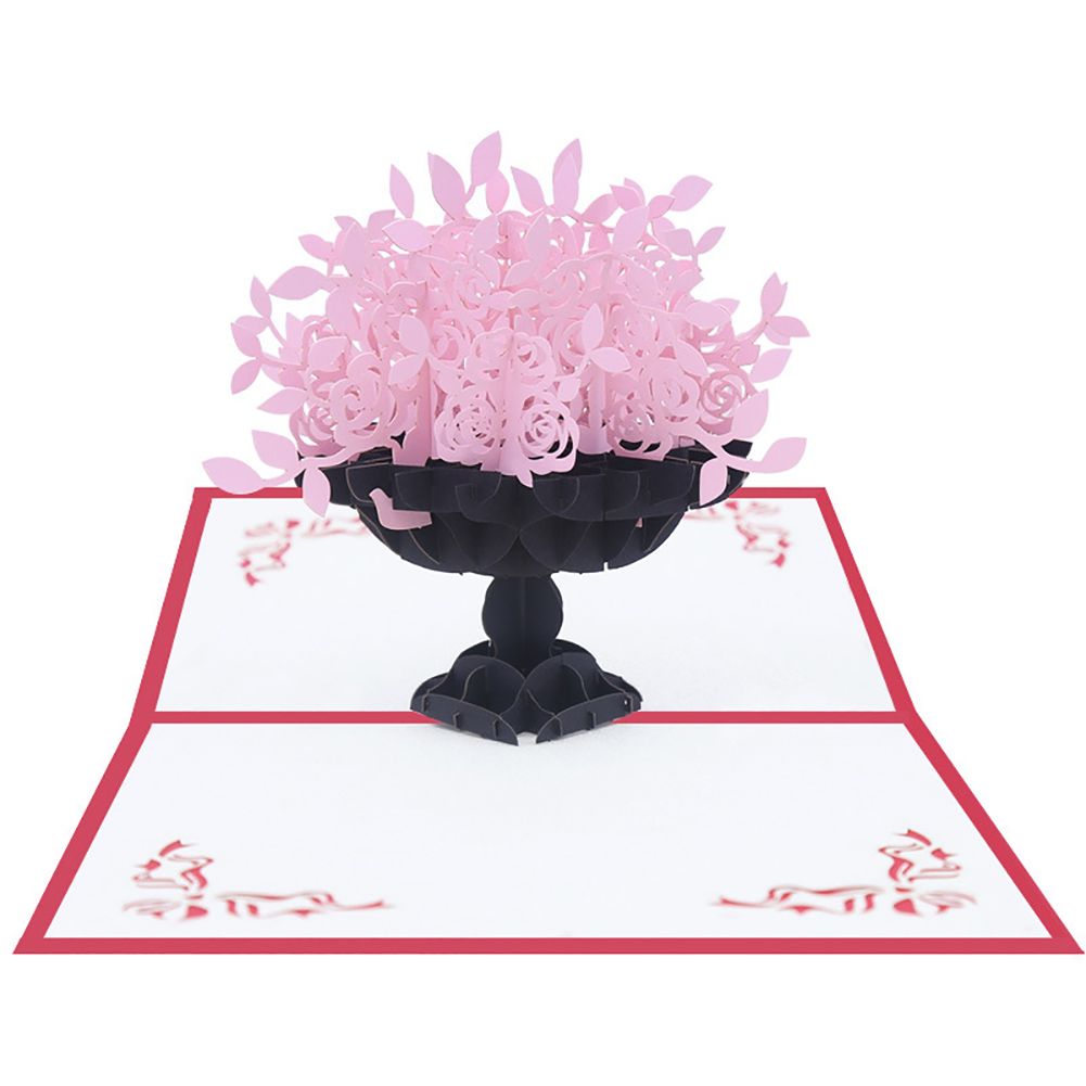 Creative Rose Flower 3D Pop Up Paper Greeting Card Valentine\'s Day Birthday Gift