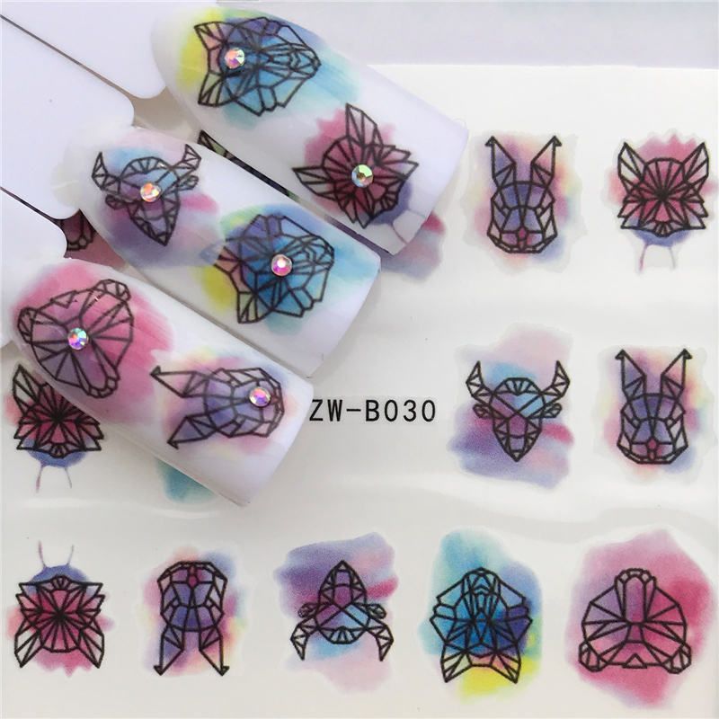FWC  Punk/Gradient Flower Series 3d Nail Stickers Decals Floral/Unicorn Adhesive Manicure Stickers Charm Nail Art Decoration