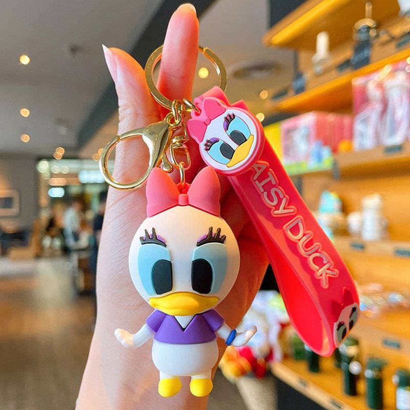 Disney Anime Cartoon Mickey Mouse Stitch Figure Keychains Kawaii Minnie Donald Duck Piglet Key Chain Model Kid Toy Children Gift