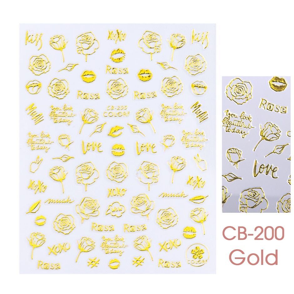 1pc Black Abstract Image 3D Nail Stickers Rose Flower Nail Art Transfer Slider Paper Manicure Tattoos Decoration CHCB196-203-2