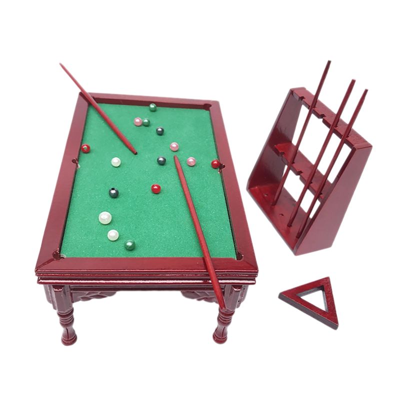 1/12 Dollhouse Mini Mahogany Color Pool Table Set Model Miniatures Model Dollhouse Accessories