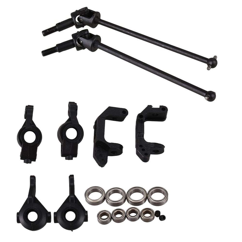 2 Set RC Car Parts: 1 Set Black Iron 106015 Upgrade Drive Shaft & 1 Set Steering Front Rear Hub Carrier(L/R) Bearings - Black
