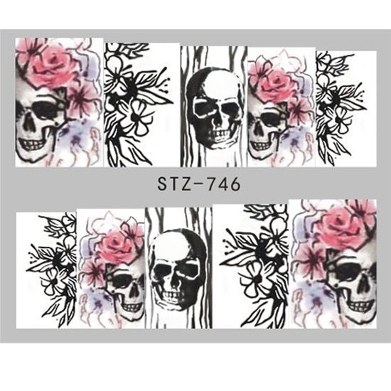 Full Beauty 1 Sheet Halloween Nail Art Sticker  Skull Bone Water Transfer Decals Nails Foil Manicure Decoration CHSTZ731-755