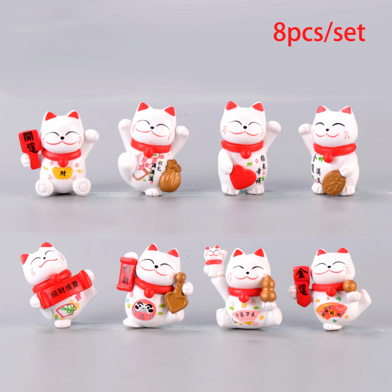 Lucky Smile Money Cat Mini Statue Figurine Crafts Ornament Miniatures Home Decor