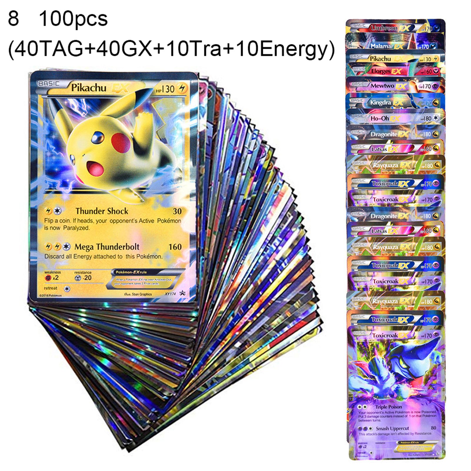 100Pcs/Set Pokemon Cards Shiny Vibrant Figure Eye-catching Mega Version Collection Animation Card for Collector