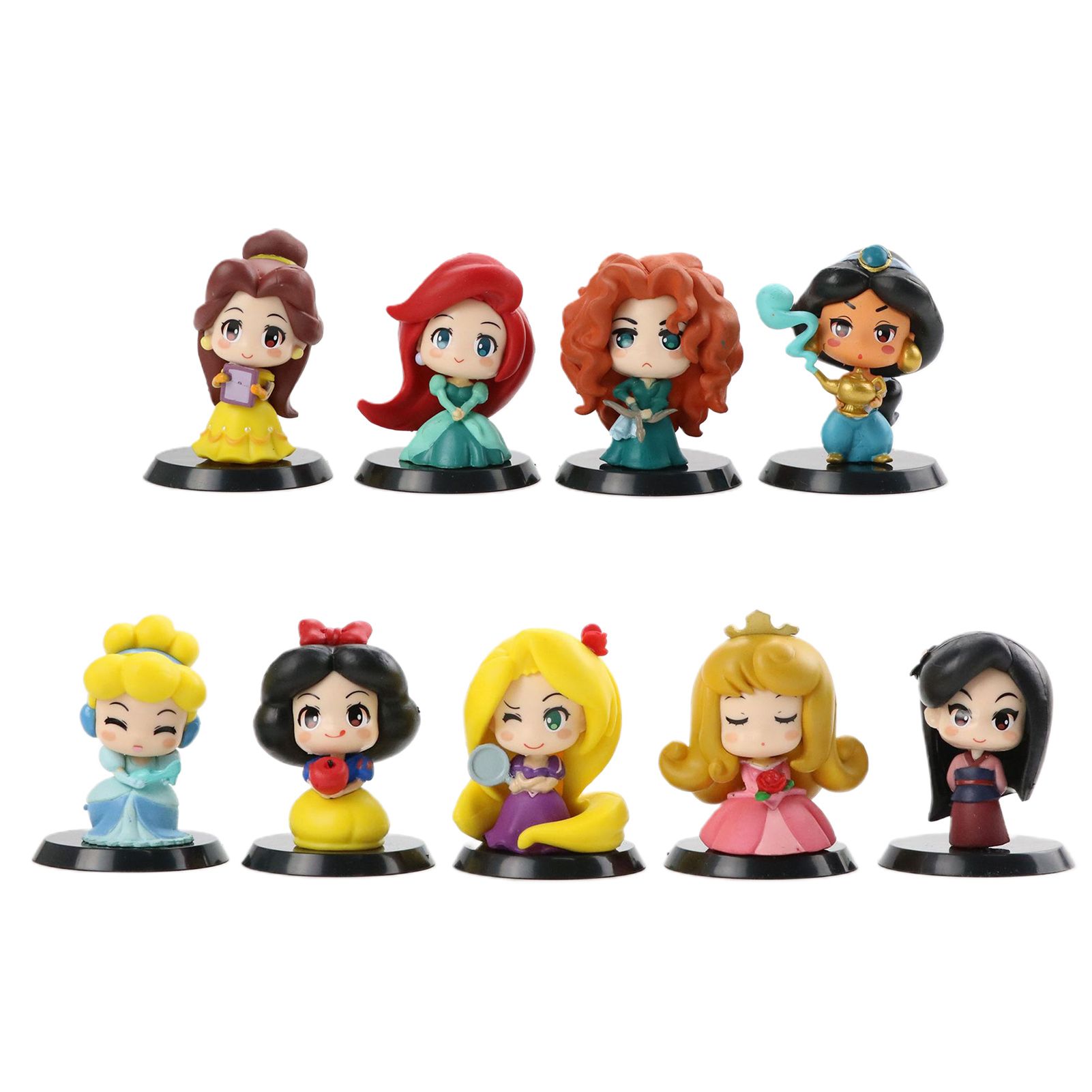 9Pcs Anime Figurine Multiple Styles High Simulated Non-fading Snow White Princess Mermaid Cinderella Anime Figurine for Exhibition