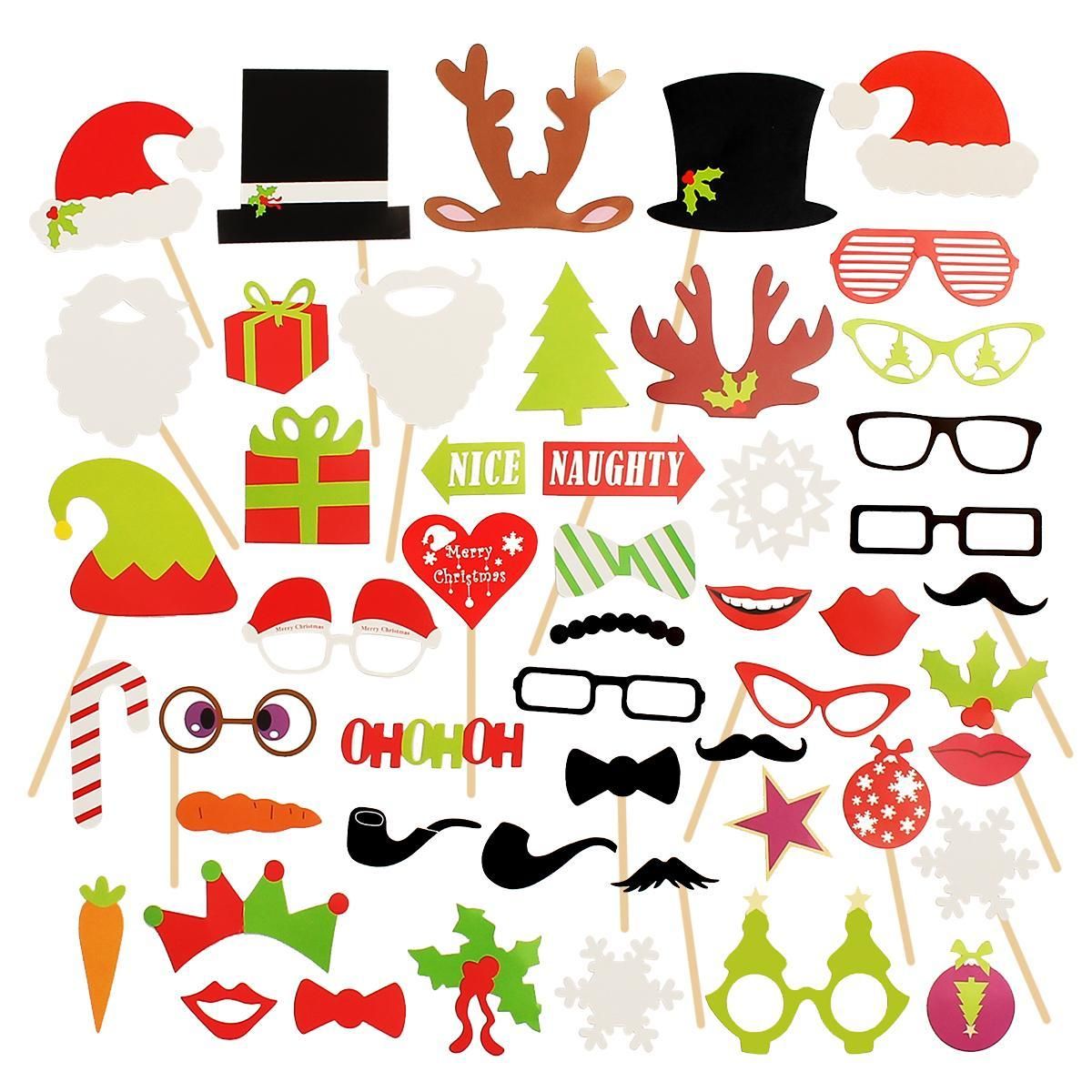 Best Offer: 50pcs Xma Photo Booth Props Set Mustache on Stick For Christmas Birthday Party